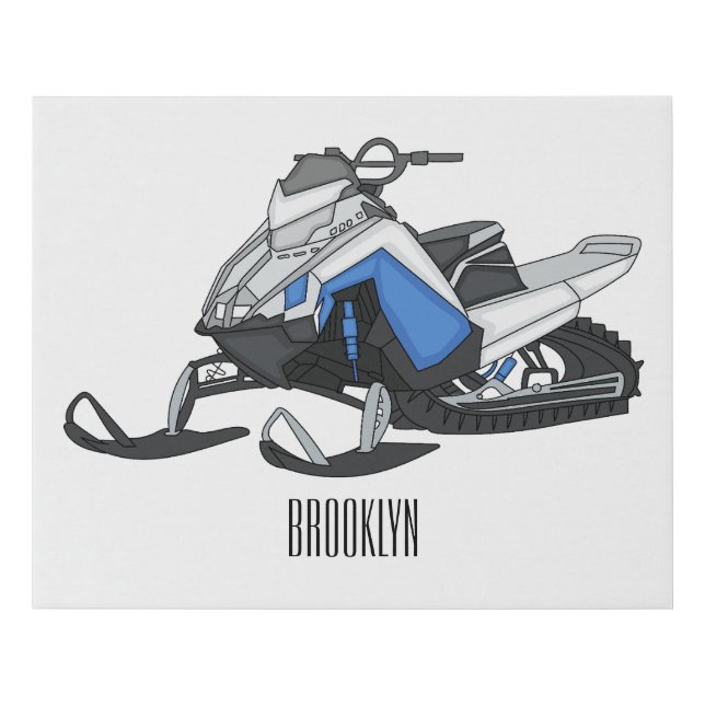 Snowmobile cartoon illustration faux canvas print (Front)