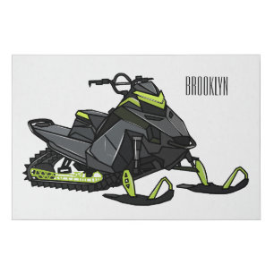 Snowmobile cartoon illustration  faux canvas print