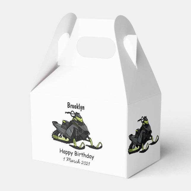 Snowmobile cartoon illustration favor boxes (Front Side)