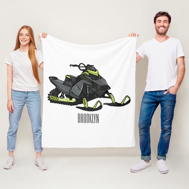 Snowmobile cartoon illustration  fleece blanket (In Situ)