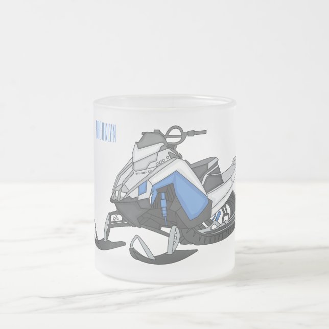 Snowmobile cartoon illustration frosted glass coffee mug (Center)