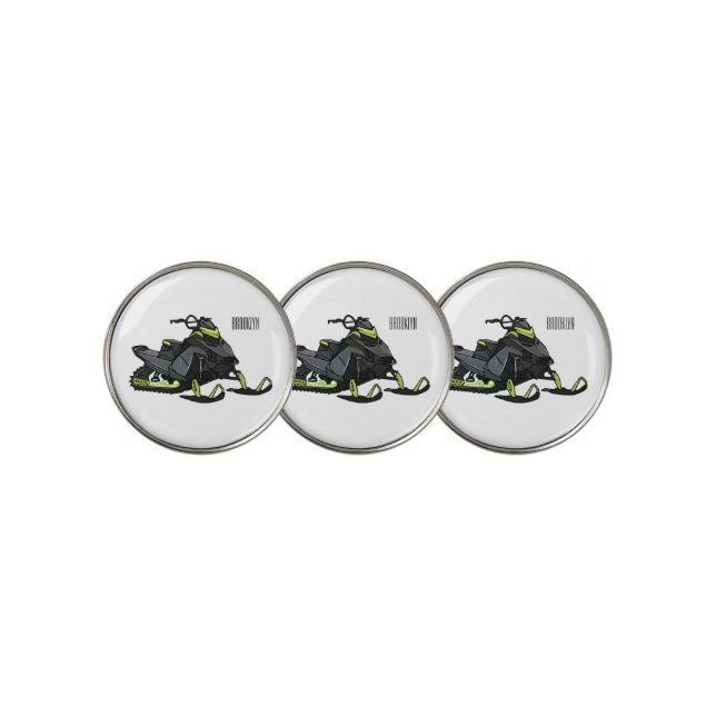 Snowmobile cartoon illustration  golf ball marker (3 Up)