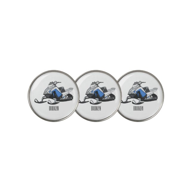 Snowmobile cartoon illustration  golf ball marker (3 Up)
