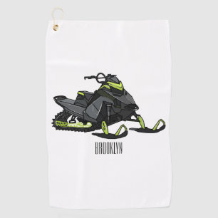 Snowmobile cartoon illustration  golf towel