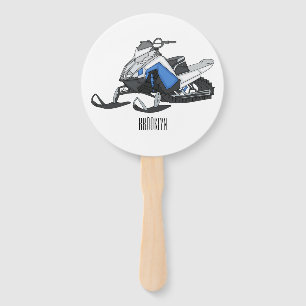 Snowmobile cartoon illustration hand fan