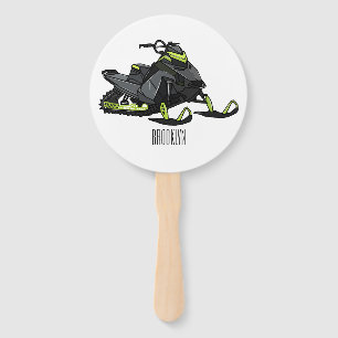 Snowmobile cartoon illustration hand fan