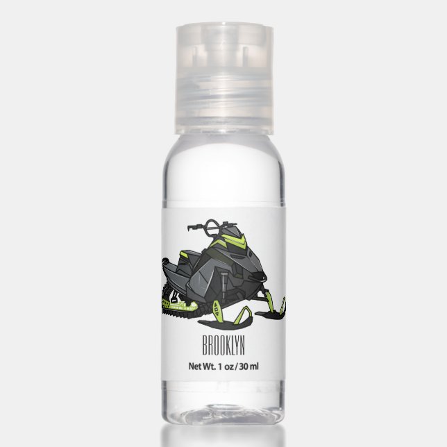 Snowmobile cartoon illustration  hand sanitizer (Front)