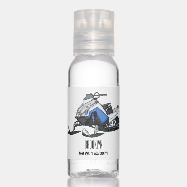 Snowmobile cartoon illustration hand sanitizer (Front)