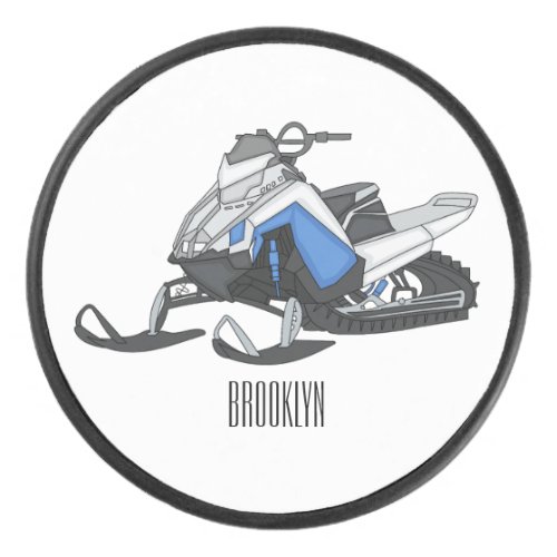 Snowmobile cartoon illustration hockey puck