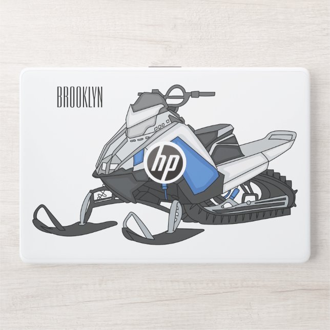 Snowmobile cartoon illustration HP laptop skin (Front)