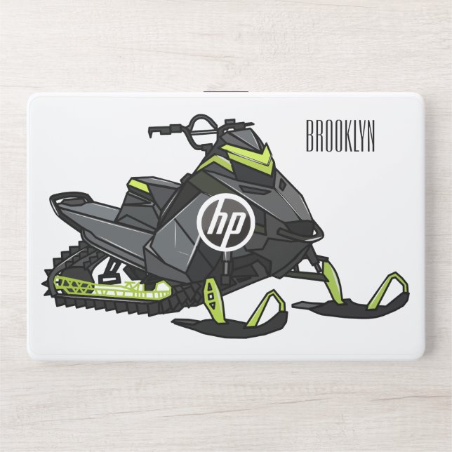Snowmobile cartoon illustration  HP laptop skin (Front)