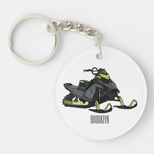 Snowmobile cartoon illustration  keychain (Front)