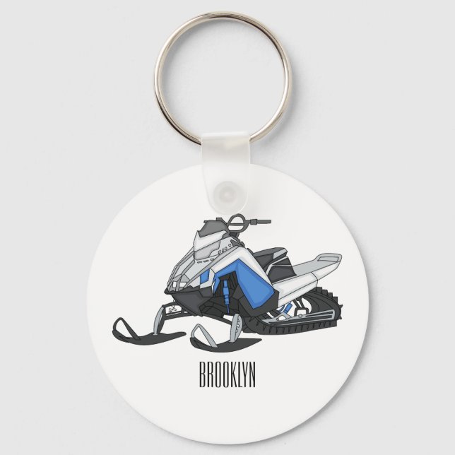 Snowmobile cartoon illustration keychain (Front)