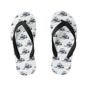 Snowmobile cartoon illustration kid's flip flops