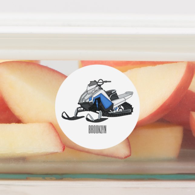 Snowmobile cartoon illustration  labels (Affixed)