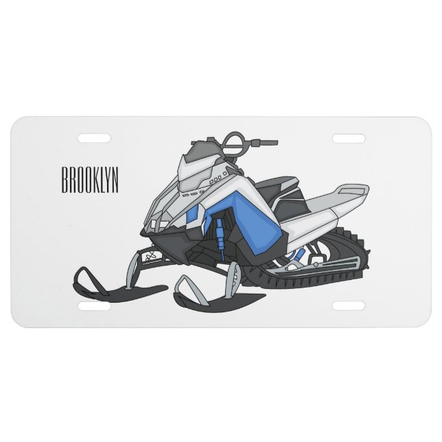 Snowmobile cartoon illustration  license plate (Front)