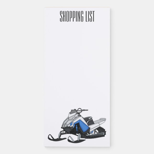 Snowmobile cartoon illustration magnetic notepad (Front)