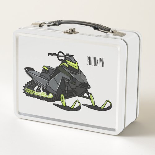 Snowmobile cartoon illustration  metal lunch box