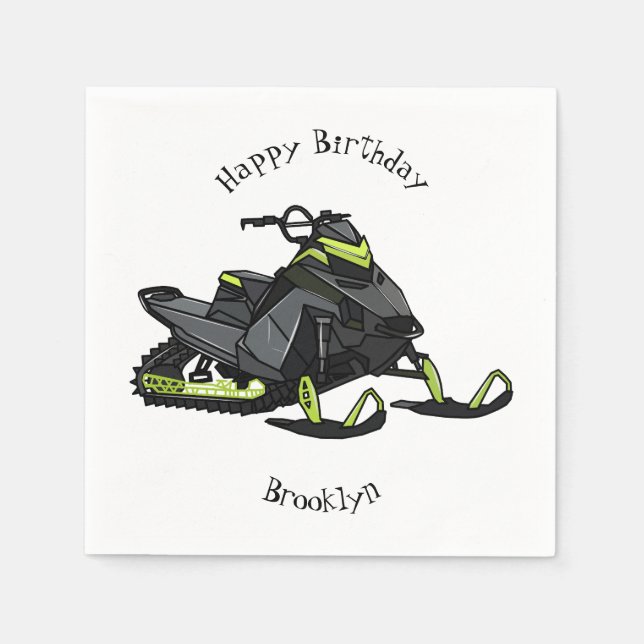 Snowmobile cartoon illustration napkins (Front)