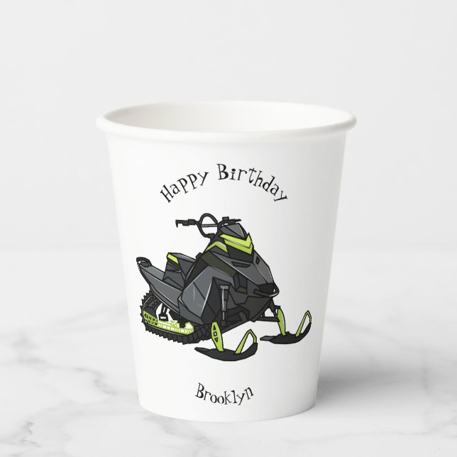 Snowmobile cartoon illustration paper cups (Front)