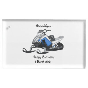 Snowmobile cartoon illustration place card holder
