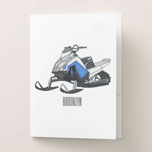 Snowmobile cartoon illustration pocket folder (Front)