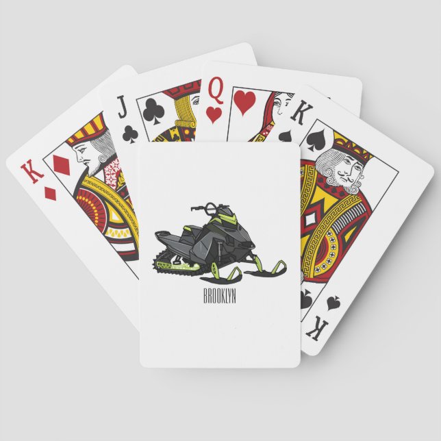 Snowmobile cartoon illustration  poker cards (Back)