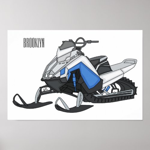 Snowmobile cartoon illustration poster
