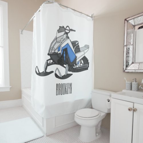 Snowmobile cartoon illustration shower curtain