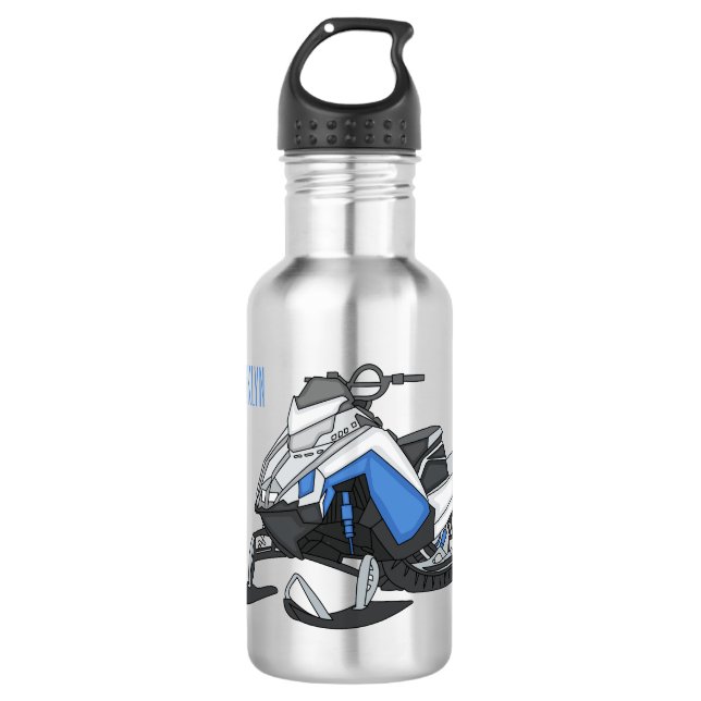 Snowmobile cartoon illustration  stainless steel water bottle (Front)