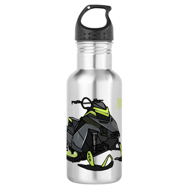 Snowmobile cartoon illustration  stainless steel water bottle (Front)