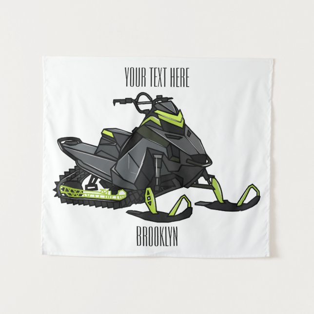 Snowmobile cartoon illustration  tapestry (Front (Horizontal))