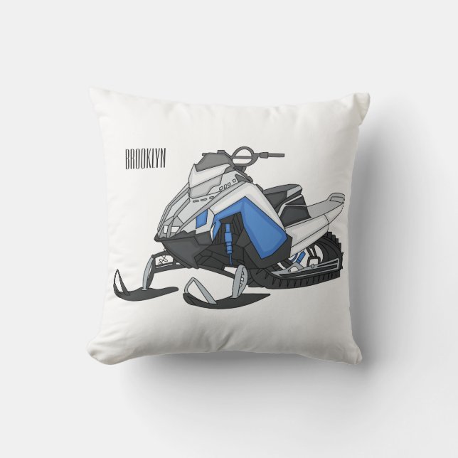 Snowmobile cartoon illustration throw pillow (Front)
