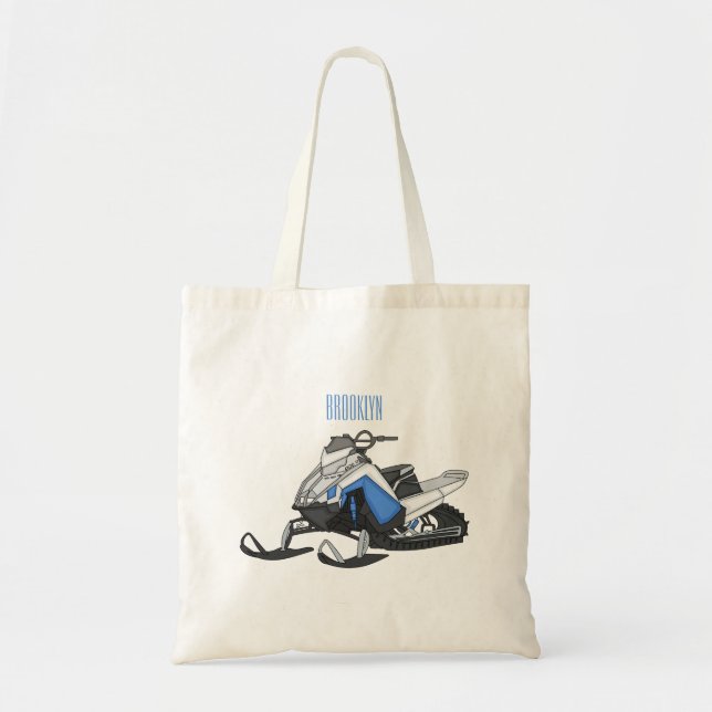 Snowmobile cartoon illustration tote bag (Front)