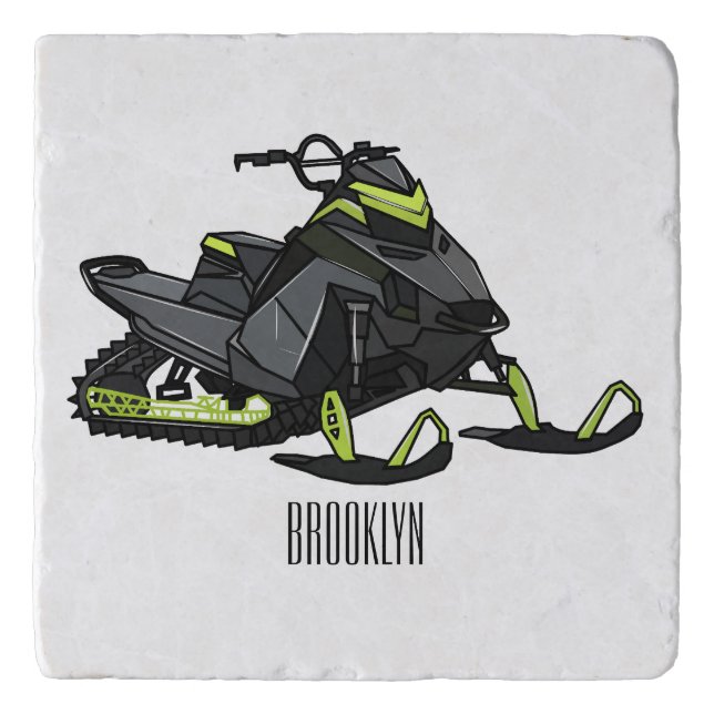 Snowmobile cartoon illustration  trivet (Front)