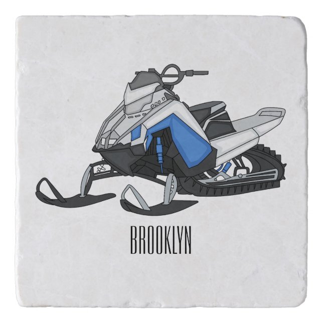 Snowmobile cartoon illustration trivet (Front)