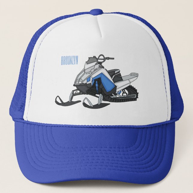 Snowmobile cartoon illustration  trucker hat (Front)