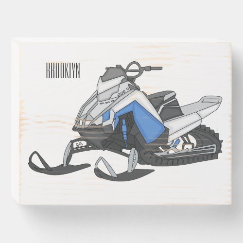 Snowmobile cartoon illustration  wooden box sign