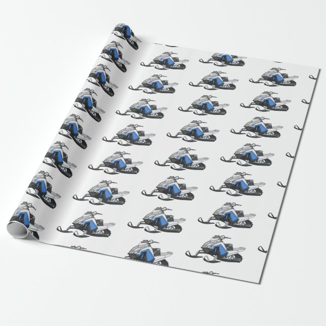 Snowmobile cartoon illustration wrapping paper (Unrolled)