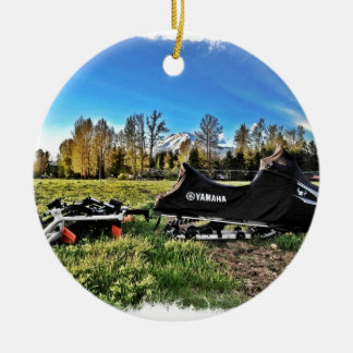snowmobile ceramic ornament