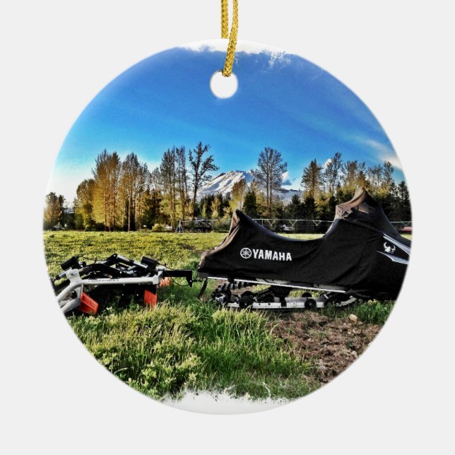 snowmobile ceramic ornament (Front)