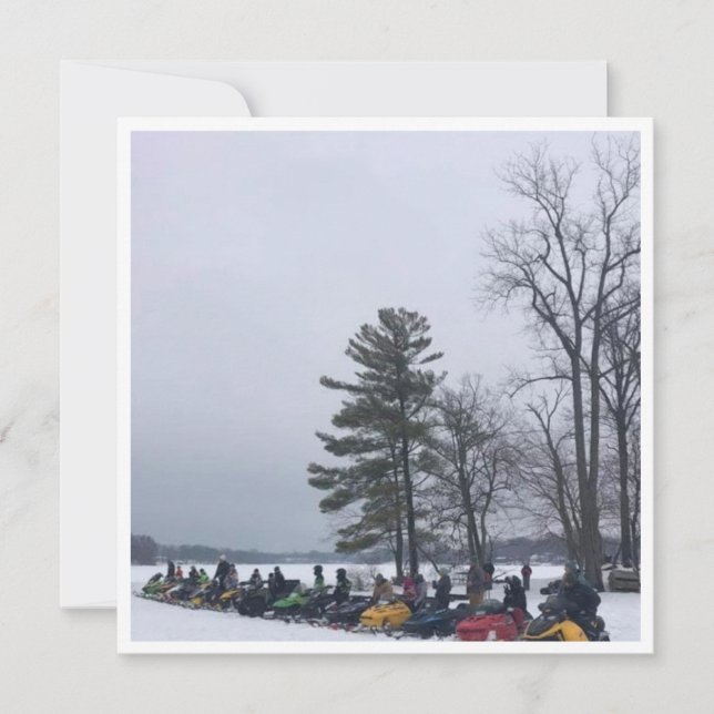 Snowmobile gang on Pine Lake Michigan Holiday Card (Front)