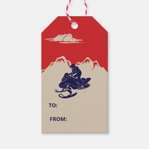 Snowmobile Graphic Vintage Style Christmas Gift Tags