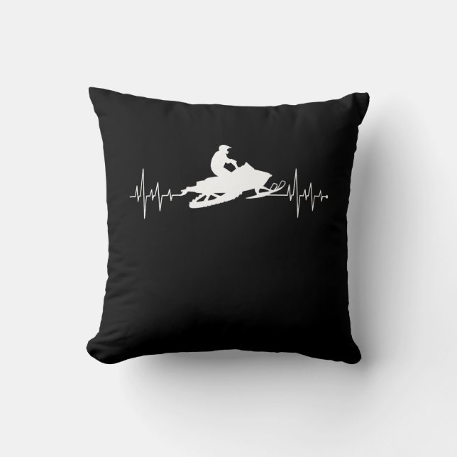 Snowmobile Heartbeat Winter Sport Motor Sled Throw Pillow (Front)