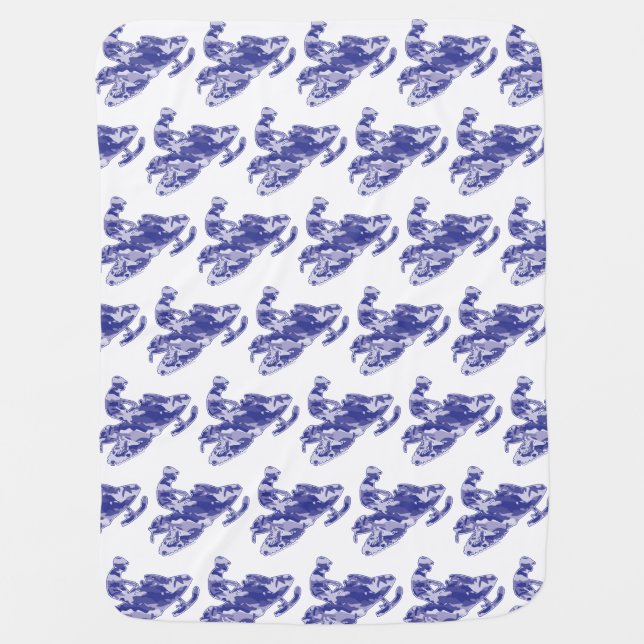 Snowmobile in Blue Camouflage Baby Blanket (Front)