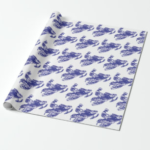Snowmobile in Blue Camouflage Wrapping Paper