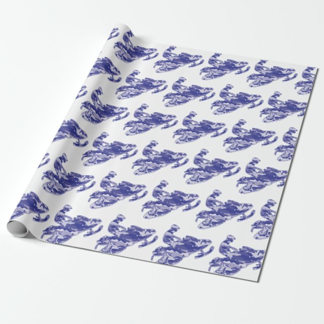 Snowmobile in Blue Camouflage Wrapping Paper (Unrolled)