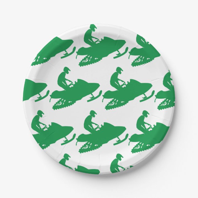 Snowmobile in Green Paper Plates (Front)