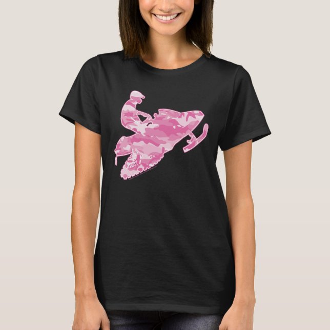 Snowmobile in Pink Camouflage T-Shirt (Front)