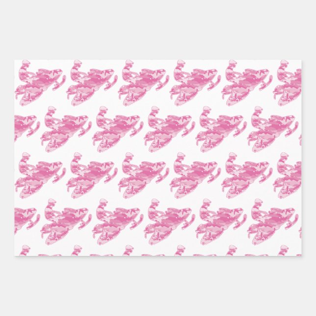 Snowmobile in Pink Camouflage Wrapping Paper Sheets (Front)